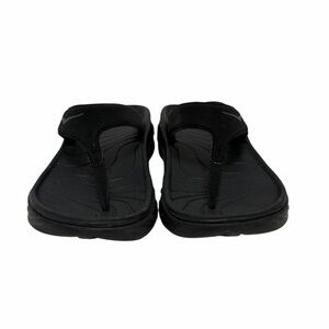 Hoka Solid Black Leather Upper Flip Flops